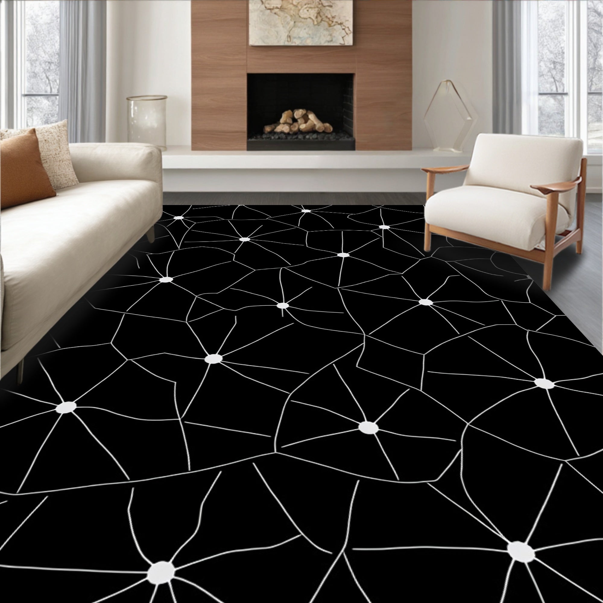 Black White Starburst Network Rug