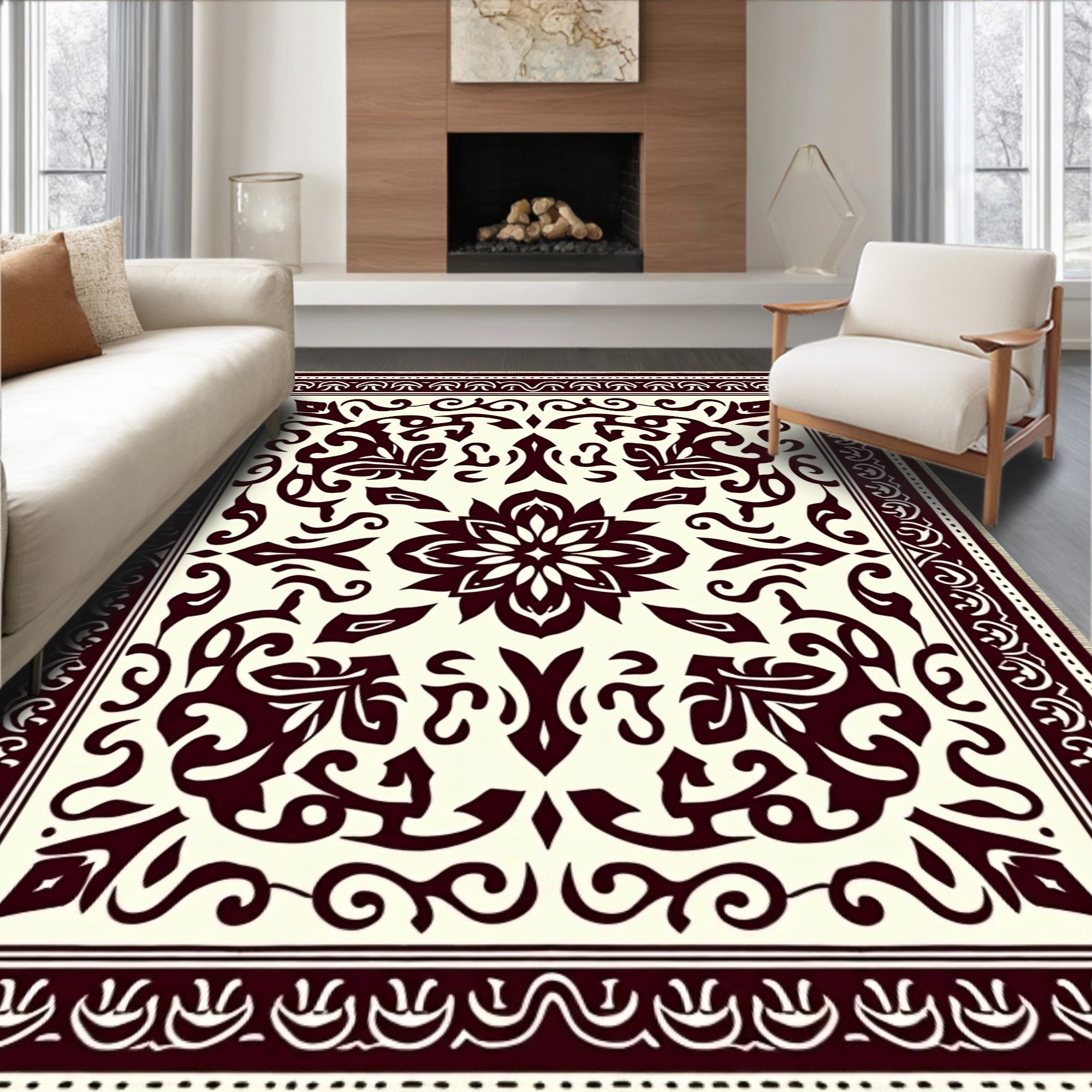 Crimson Floral Baroque Rug
