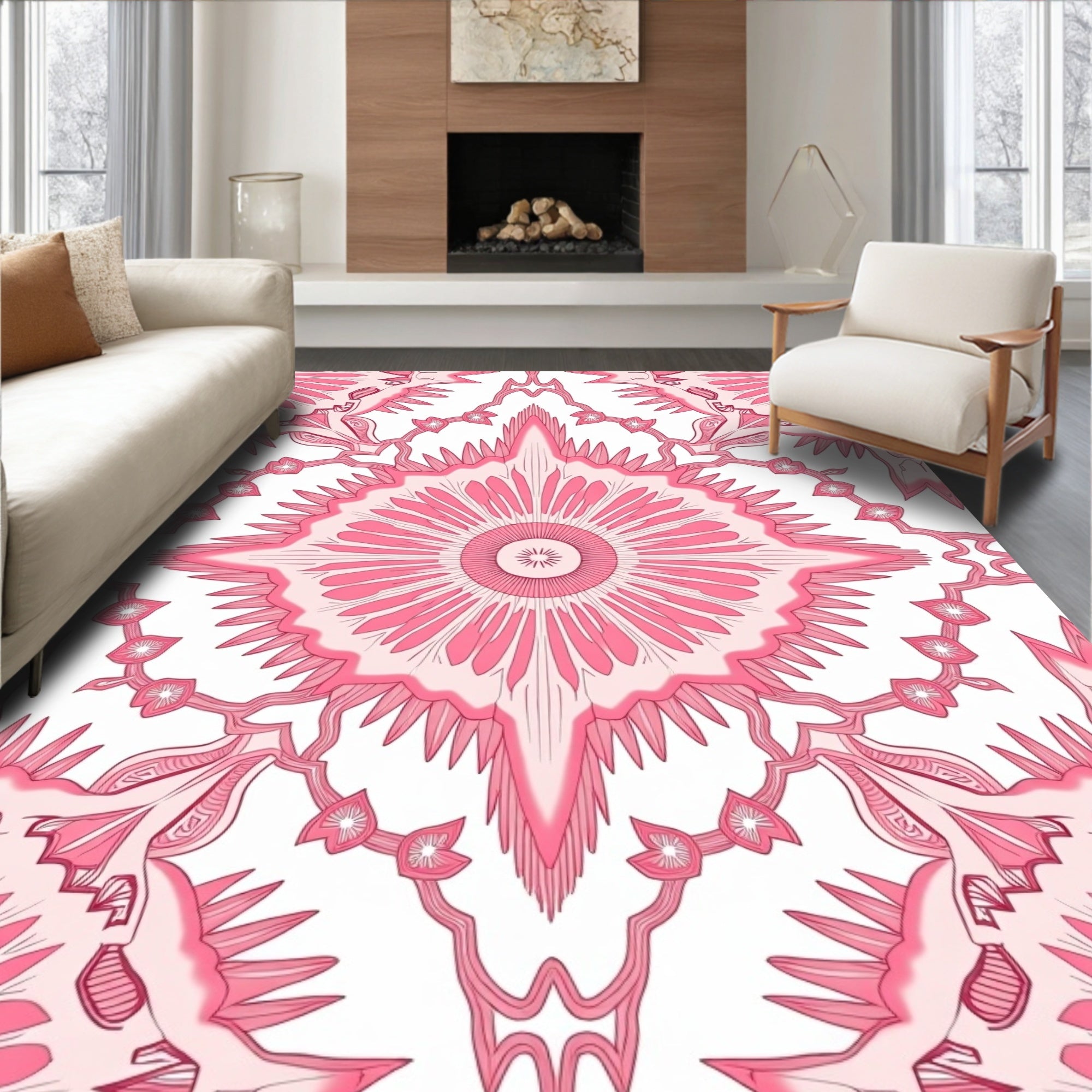 Pink Intricate Mandala Pattern Rug