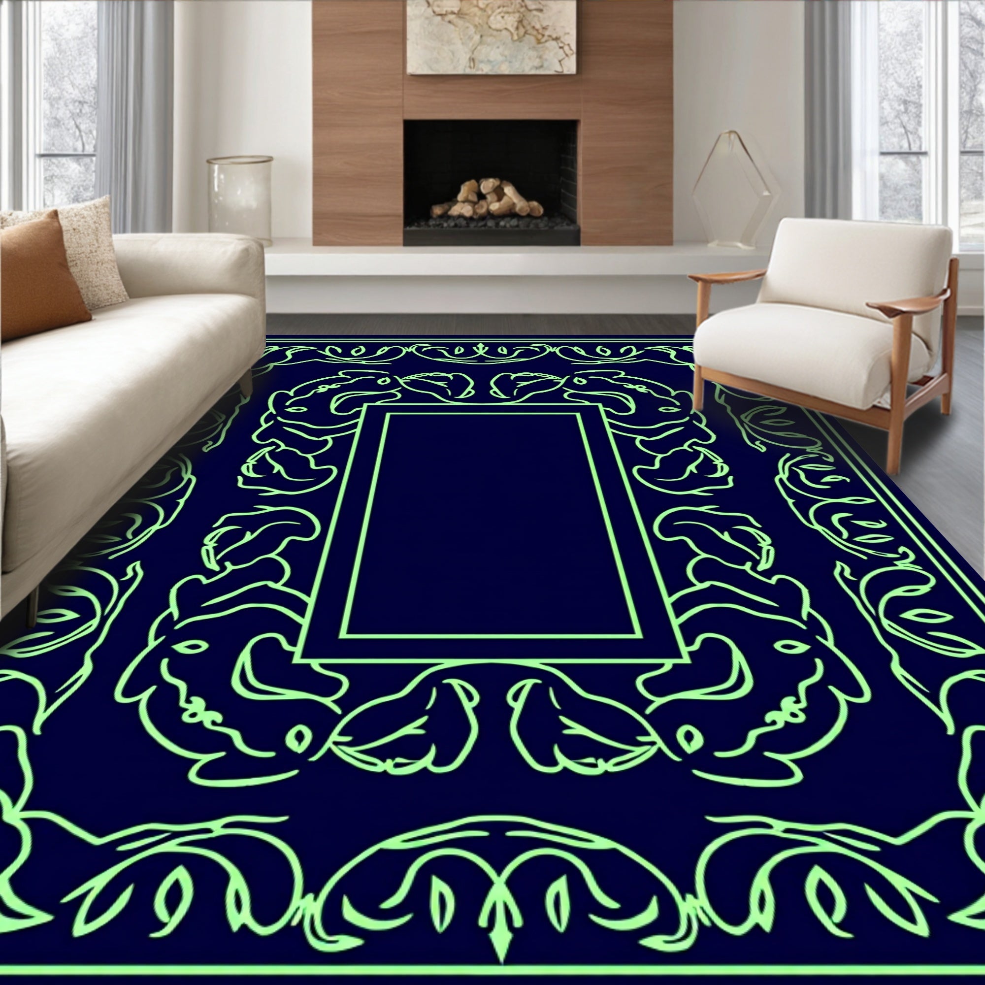 Elegant Floral Frame with Creatures Rug