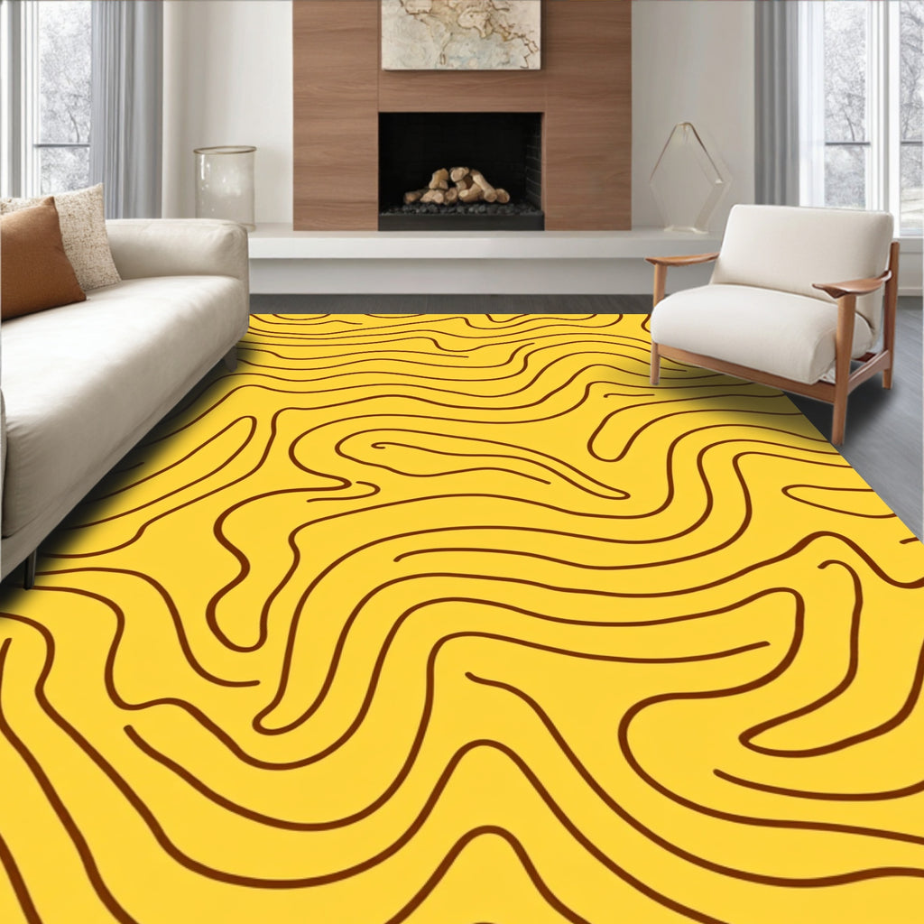 Flowing Abstract Yellow Pattern Rug