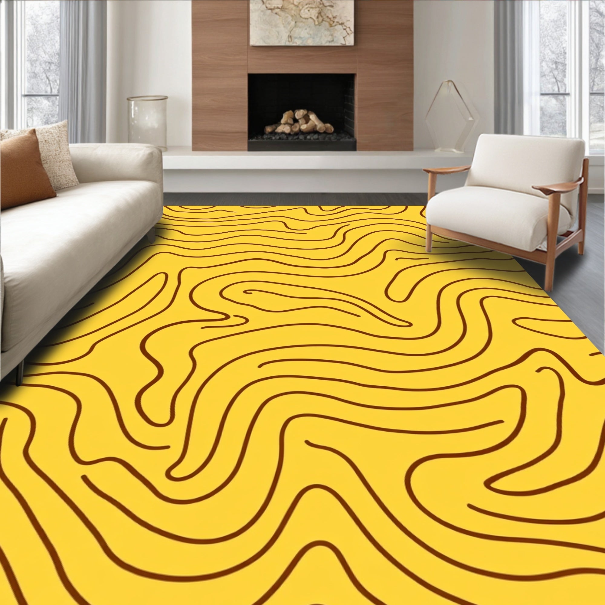 Flowing Abstract Yellow Pattern Rug