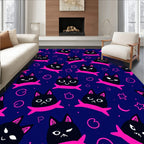 Cute Black Cats Pink Accents Pattern Rug