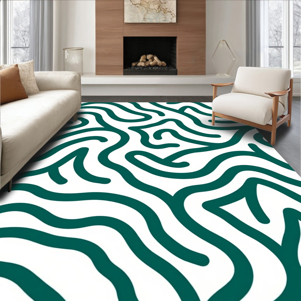 Abstract Teal Swirl Modern Pattern Rug