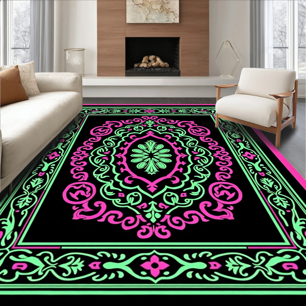 Vibrant Neon Swirl Mandala Rug