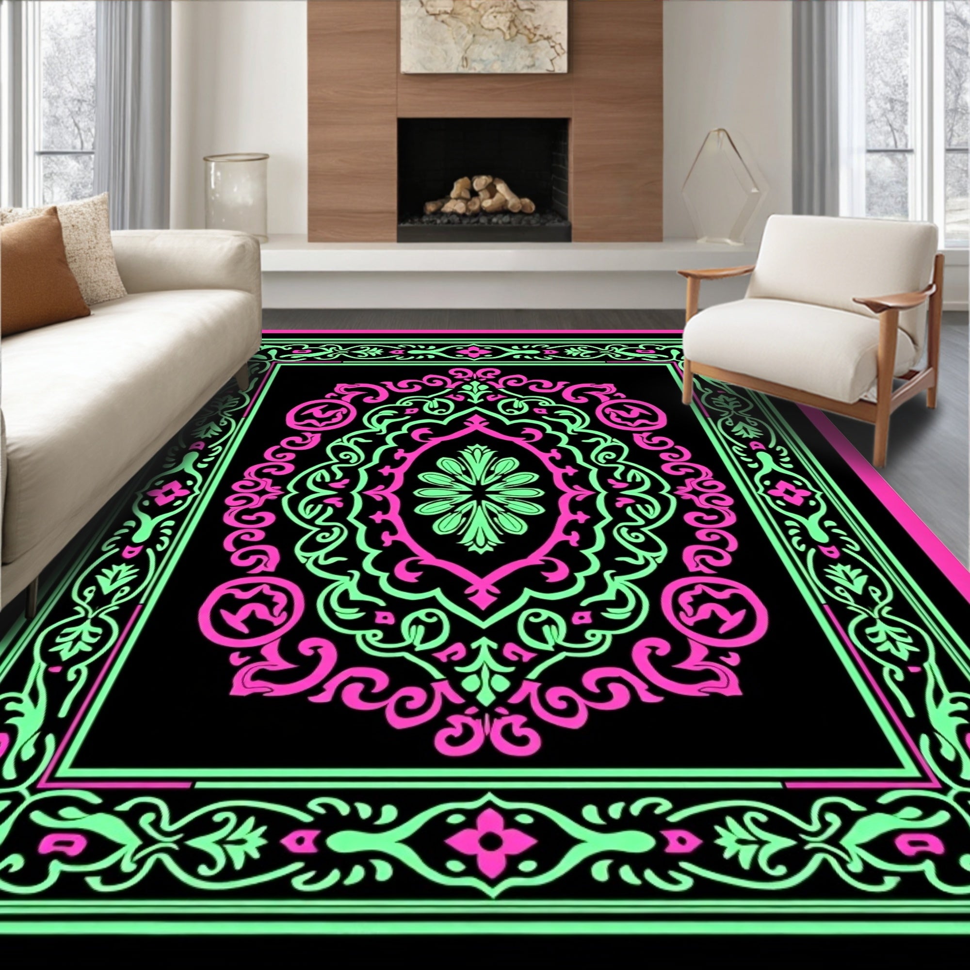 Vibrant Neon Swirl Mandala Rug