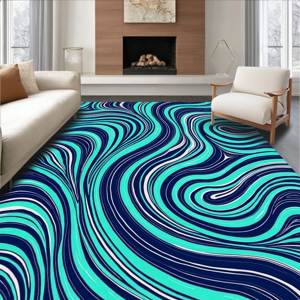 Vivid Aqua Swirl Pattern Rug