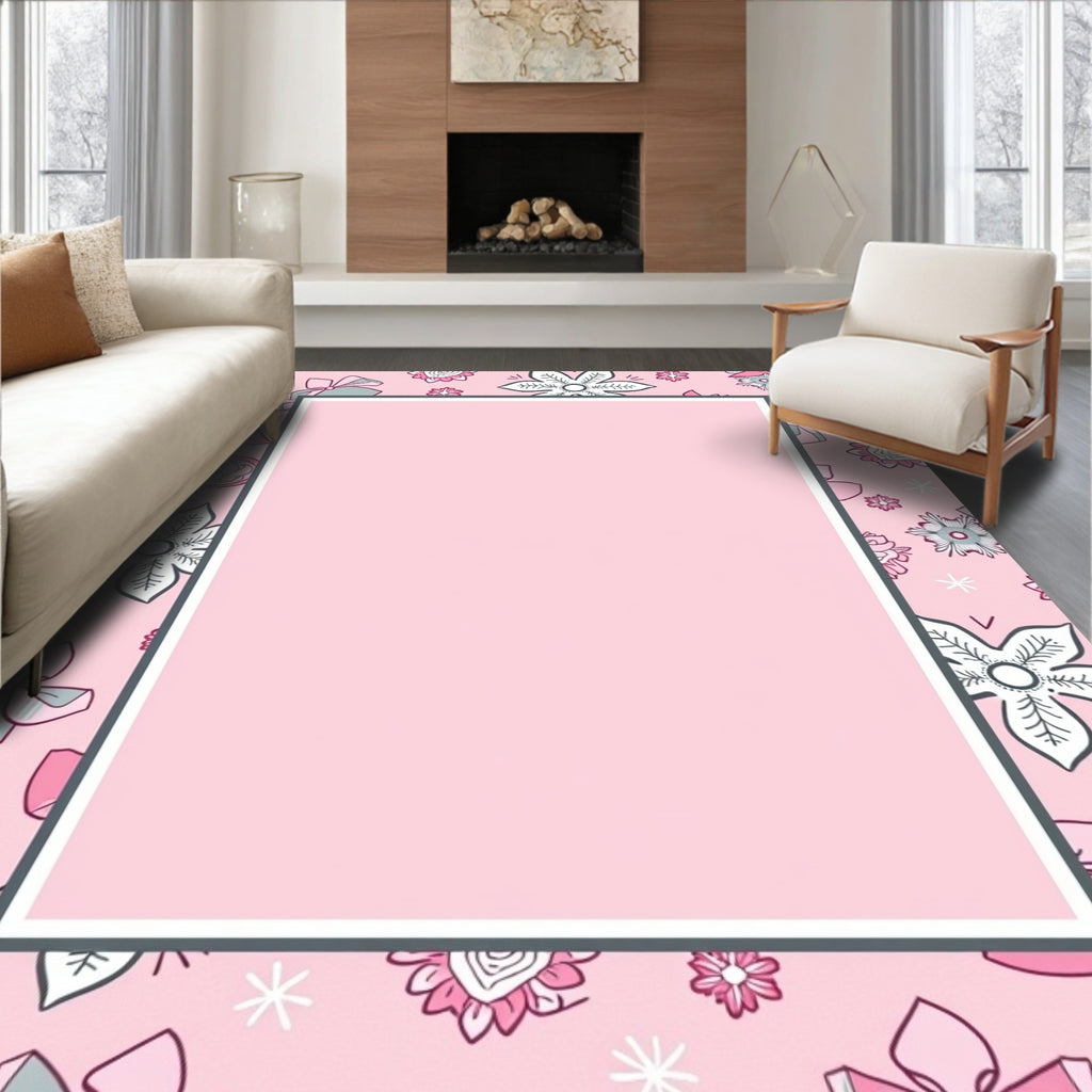Sweet Pink Butterfly Floral Collage Rug