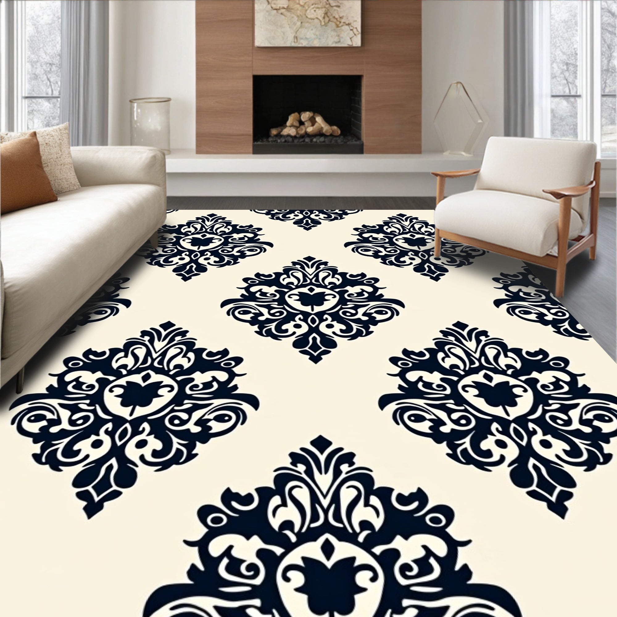 Classic Damask Pattern Design Rug