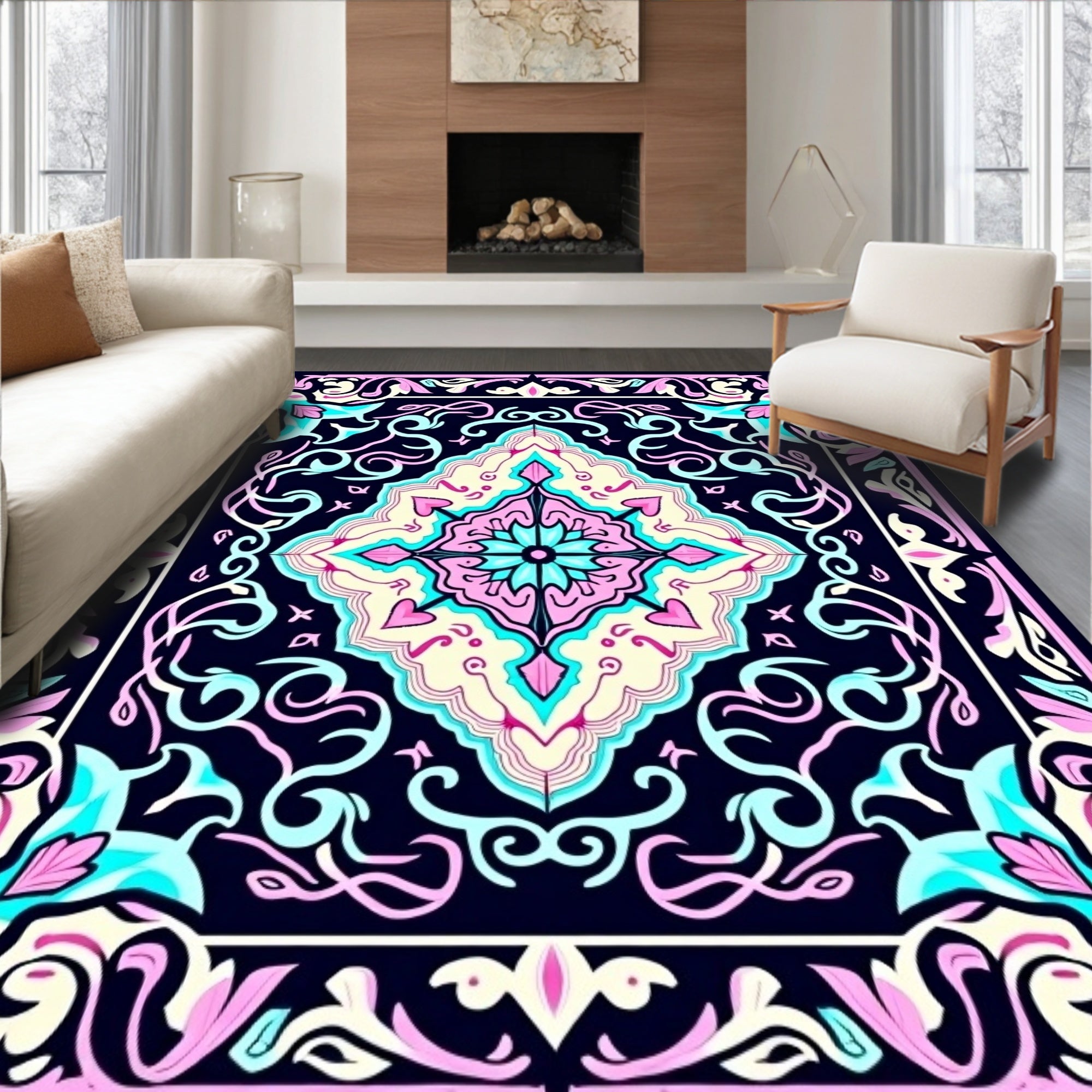 Ornate Floral Geometric Mandala Design Rug