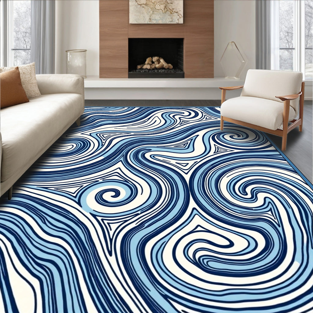 Abstract Navy Swirl Waves Rug