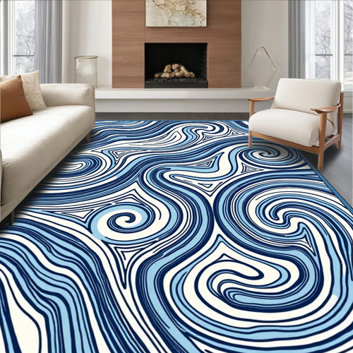 Abstract Navy Swirl Waves Rug