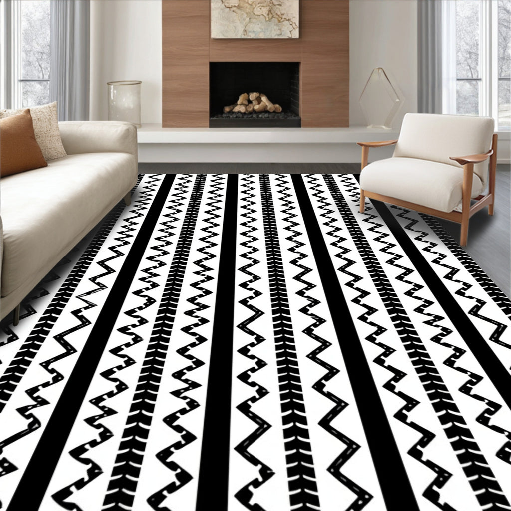 Bold Vertical Stripe Zigzag Pattern Rug