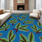 Festive Green Pine Sprigs Red Bows Rug