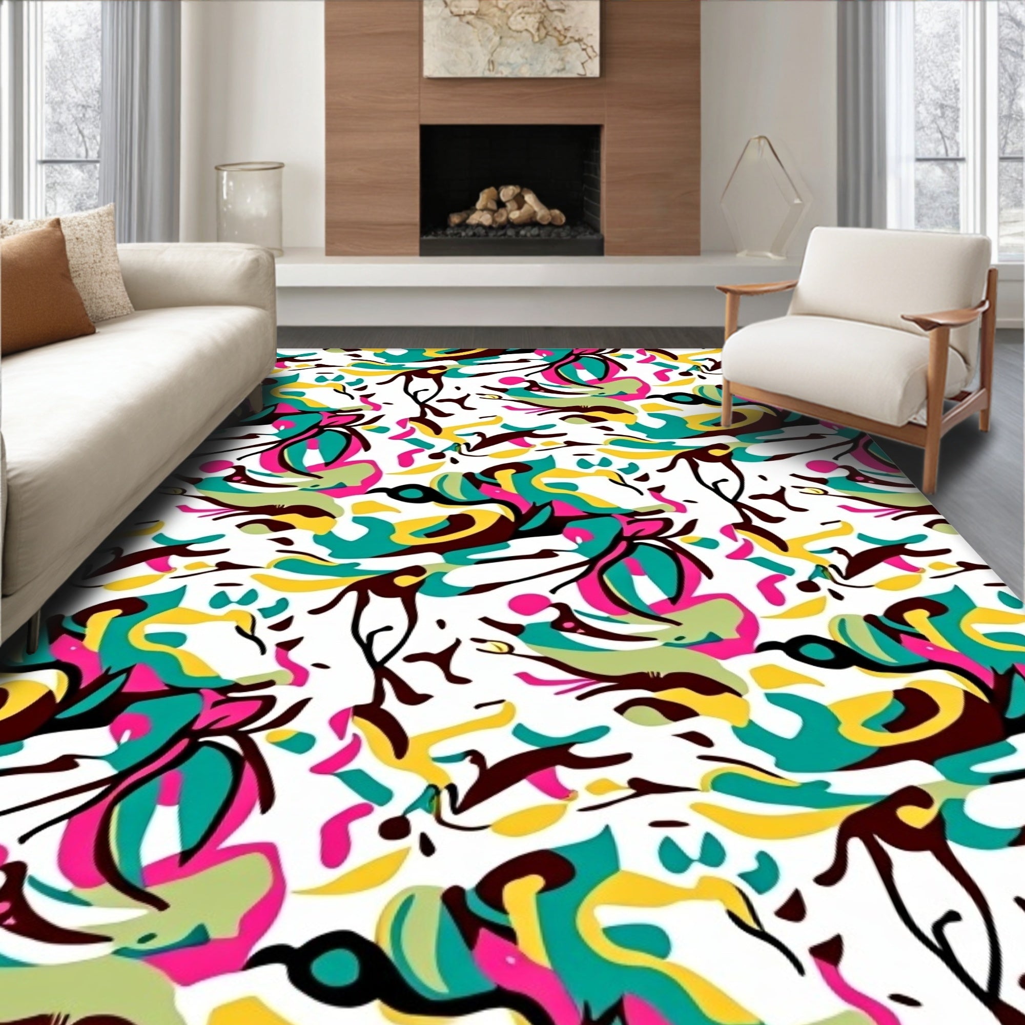 Abstract Floral Spray Pattern Rug