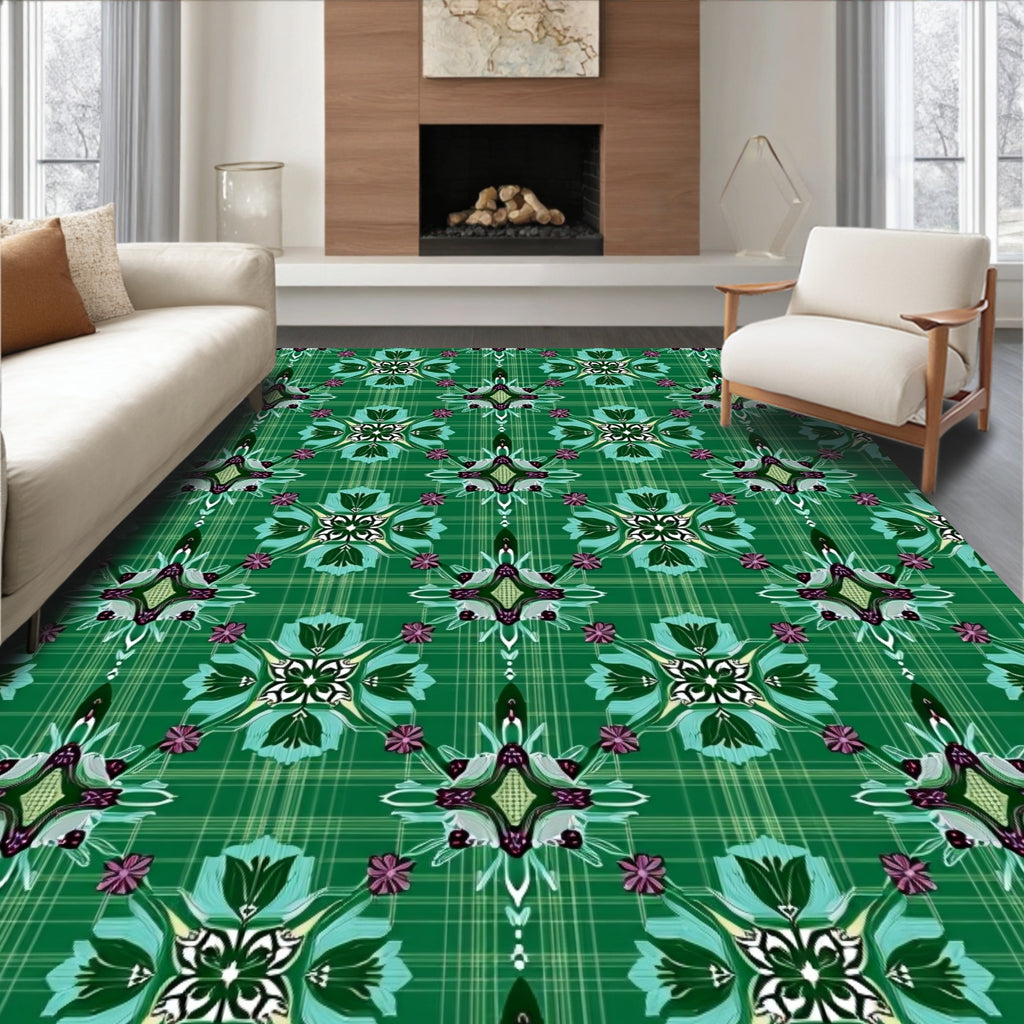 Tartan Floral Medallion Pattern Rug