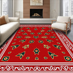 Red Starburst And Leaf Pattern Design Rug