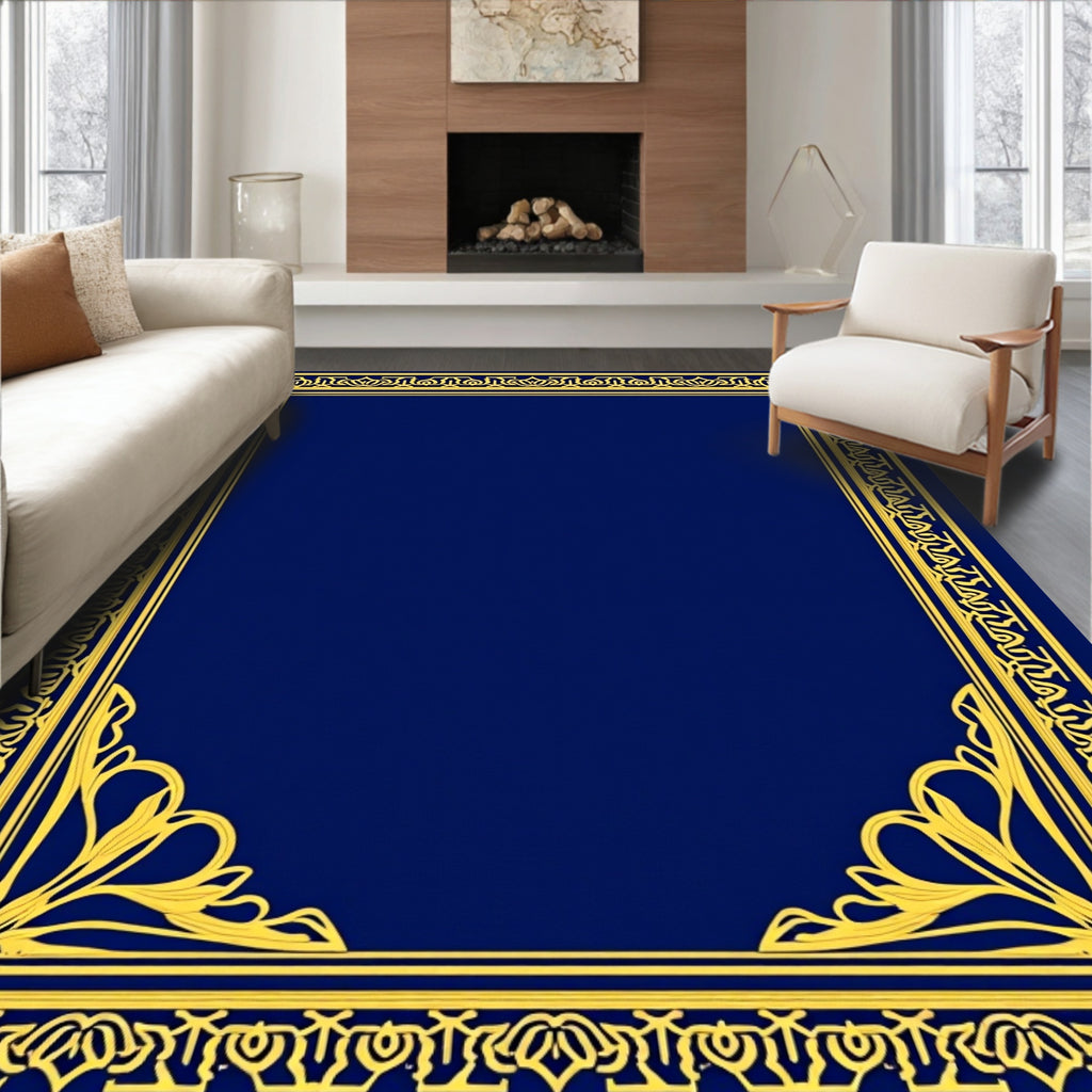 Elegant Gold Floral Ornate Border Rug
