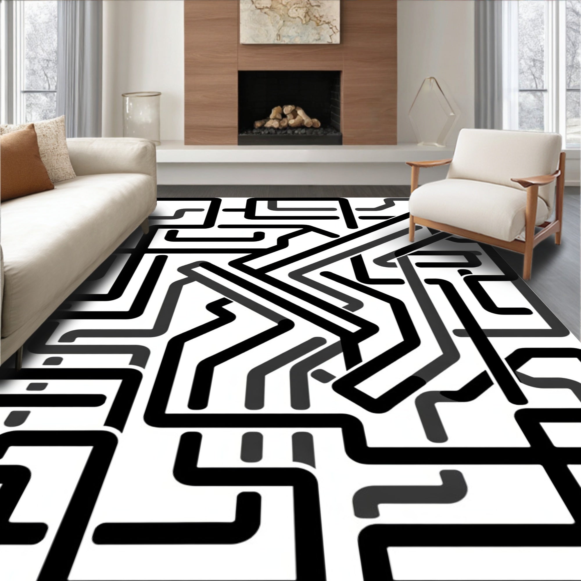 Intertwined Black Grey Abstract Pattern Rug