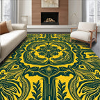 Stylized Yellow Dark Green Art Nouveau Rug