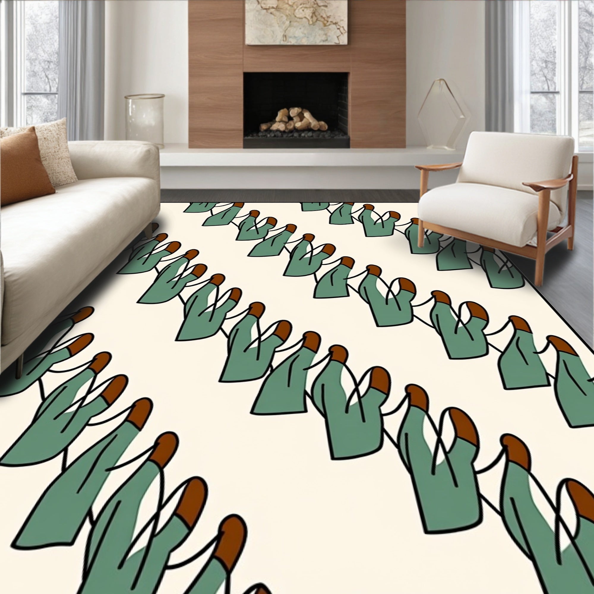 Green Hand Repeating Pattern Rug
