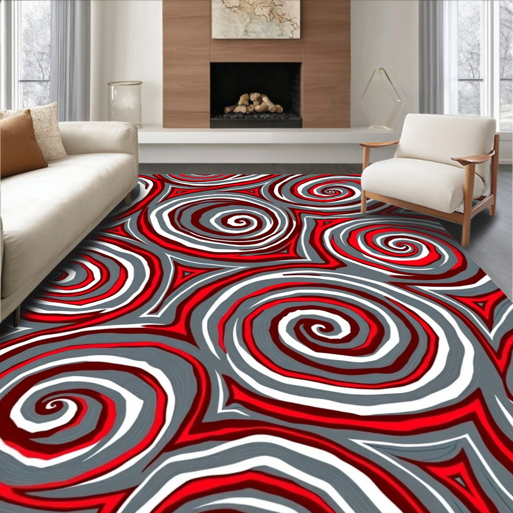 Abstract Swirl Lines Red and Gray Rug