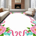 Pink Rose floral ribbon Border Design Rug