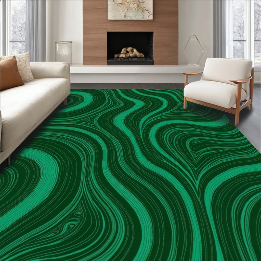Abstract Green Swirl Pattern Rug