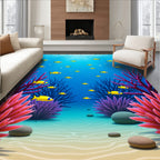 Vibrant Yellow Fish Underwater Coral Garden Rug