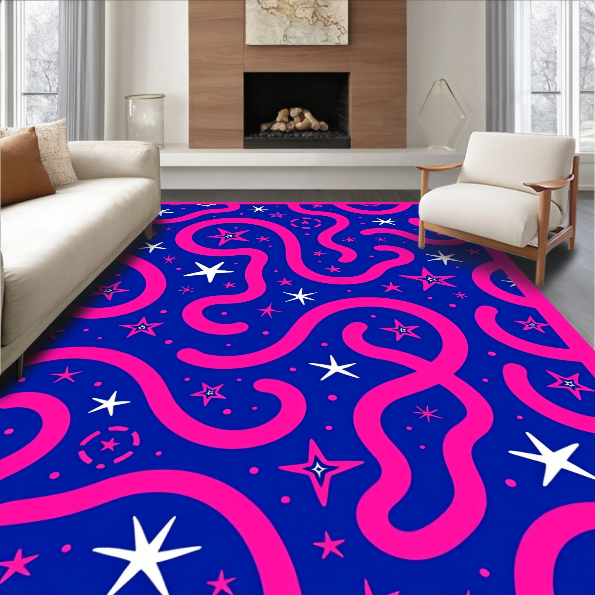 Bold Pink Swirls Starry Night Rug