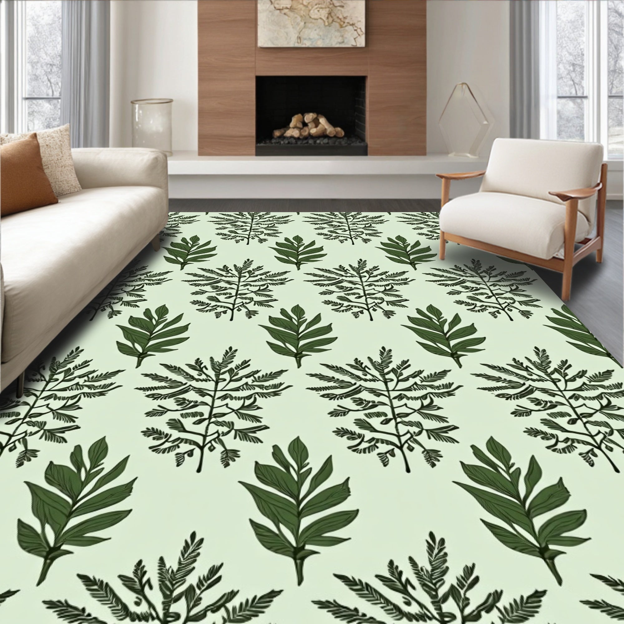 Botanical Leaf Pattern Design Rug