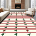 Red Stripe Holly Berry Accents Rug
