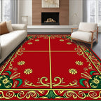 Rich Red Floral Border Pattern Rug