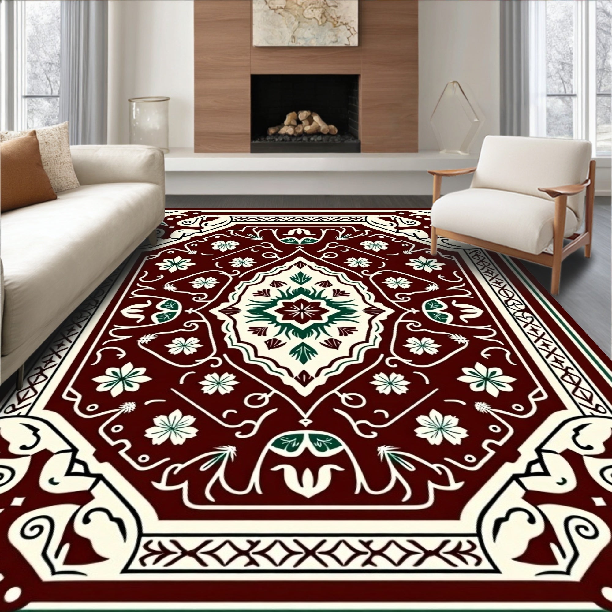 Intricate Floral Crested Geometric Design Rug