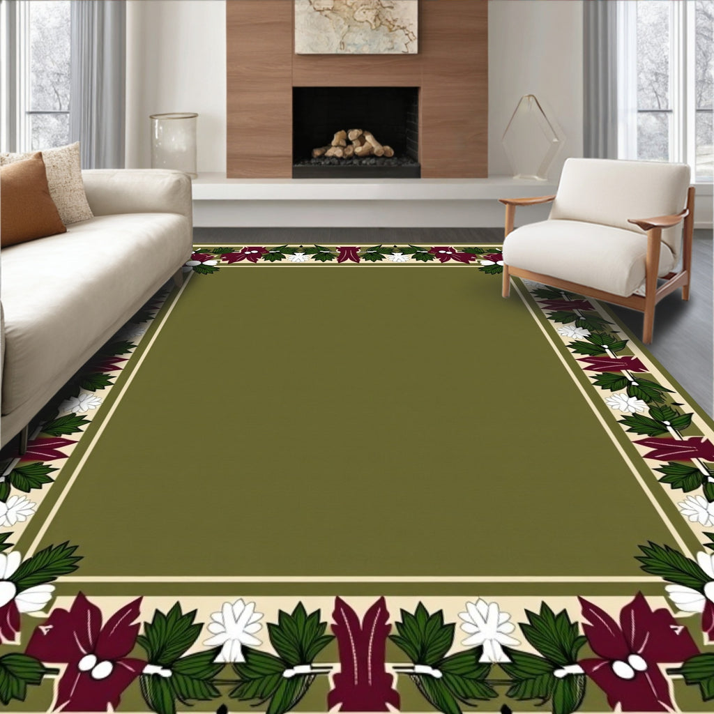Ornate Floral Garland Border Design Rug