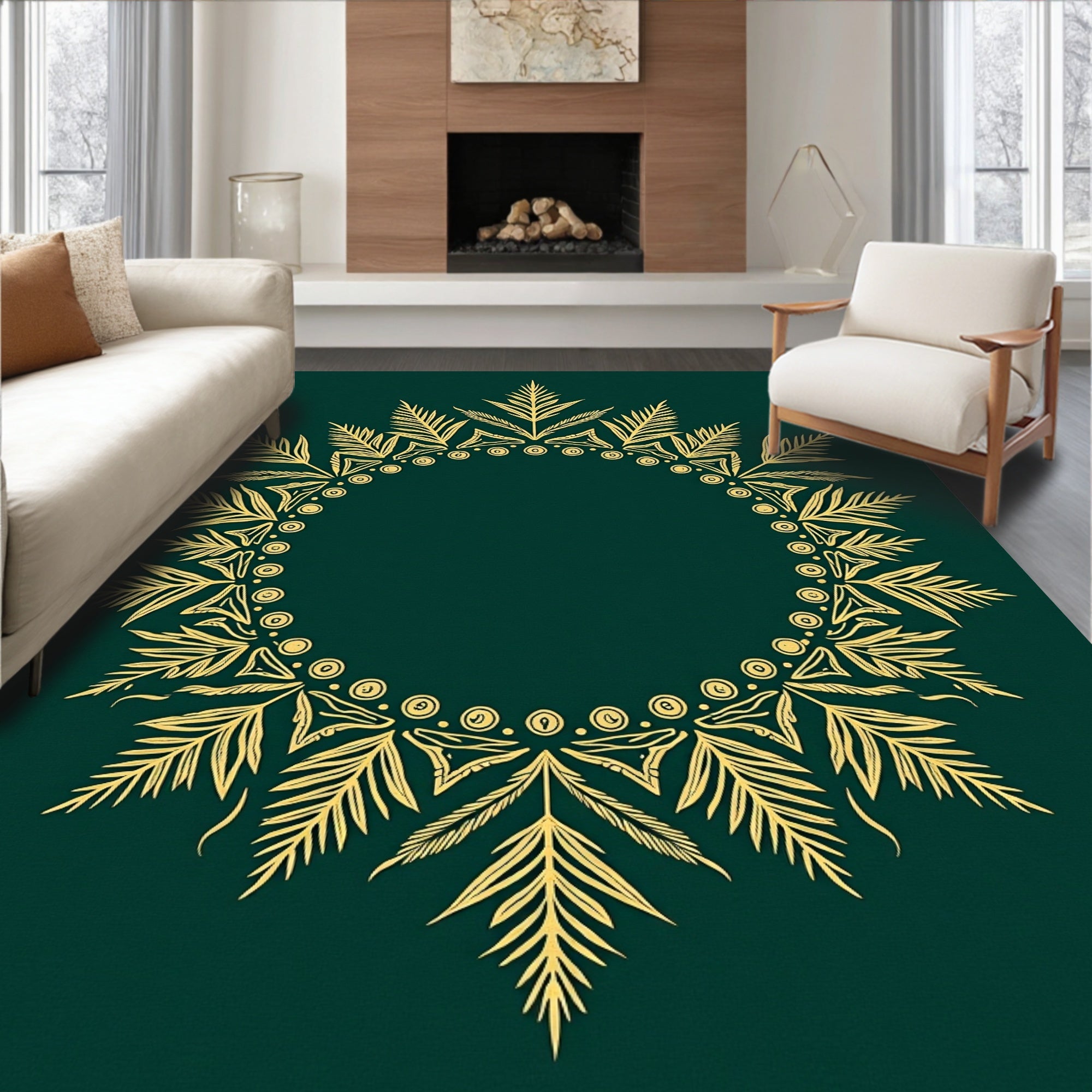 Gold Leaf Mandala Style Rug