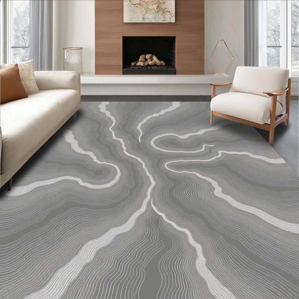 Abstract Swirling Contour Pattern Rug