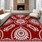 Ornamental Red White Folk Art Rug