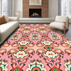 Ornate Floral Pattern on Pink Background Rug