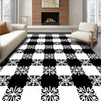 Bold Black White Geometric Snowflake Rug