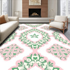 Pink Green Floral Medallion Pattern Rug
