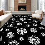 Chic White Snowflake Scatter Black Rug