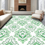 Emerald Green Classic Damask Pattern Rug
