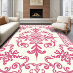 Ornate Pink Floral Medallion Pattern Rug