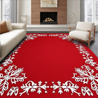 White Snowflake Bordered Red Design Rug