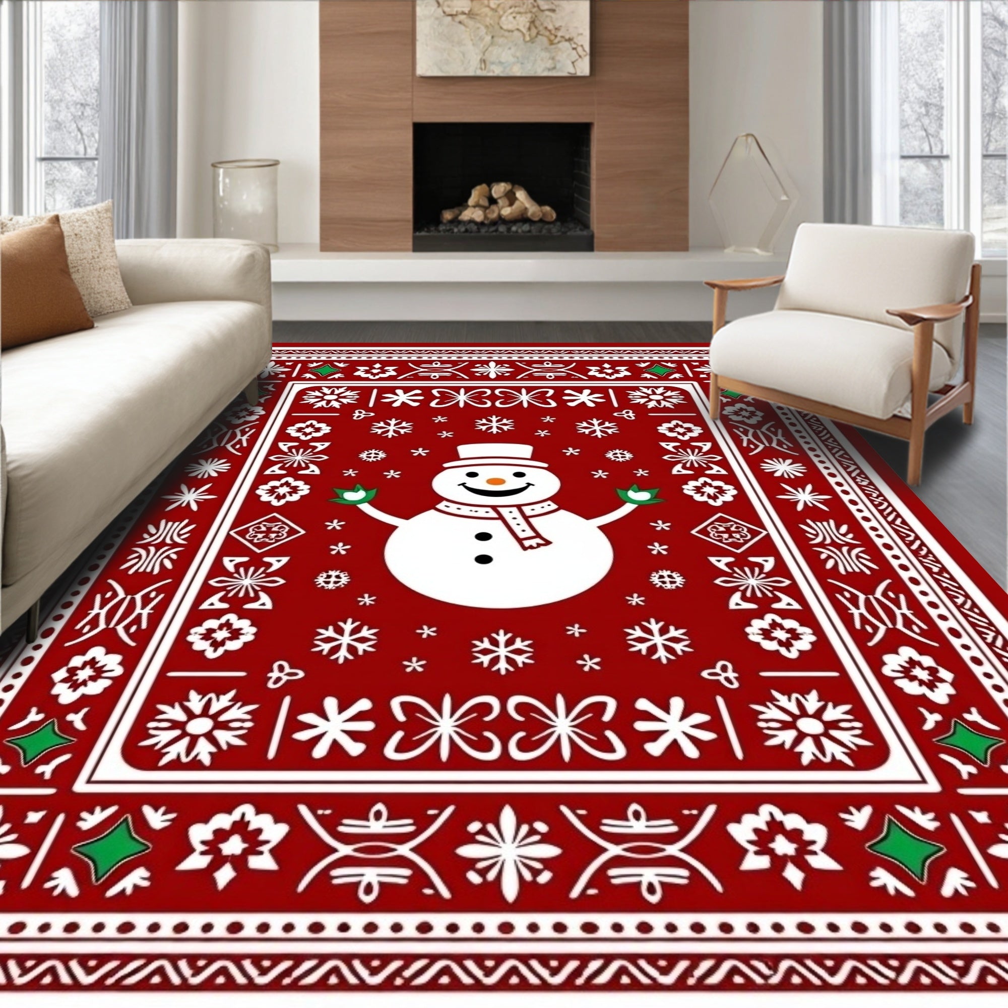 Festive Snowman Winter Holiday Rug