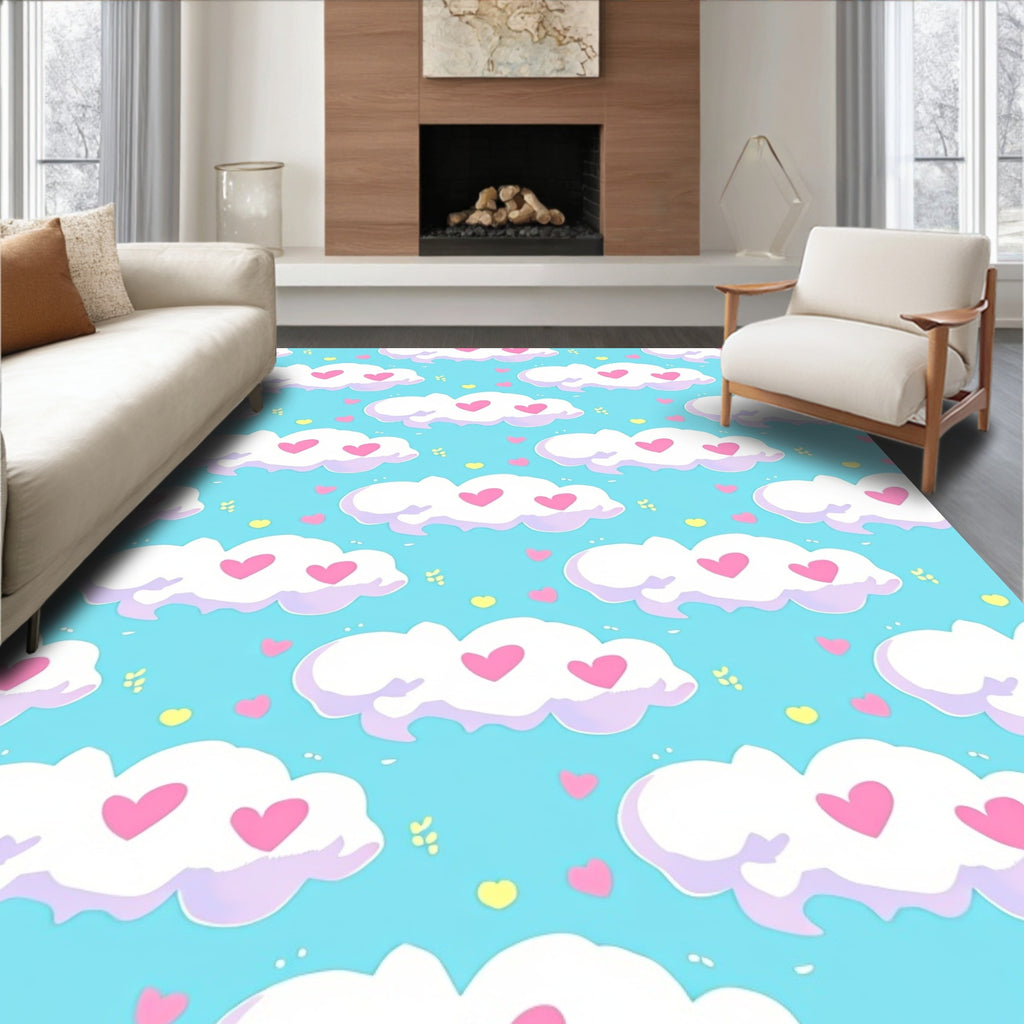 Cute Clouds Hearts Pattern Rug