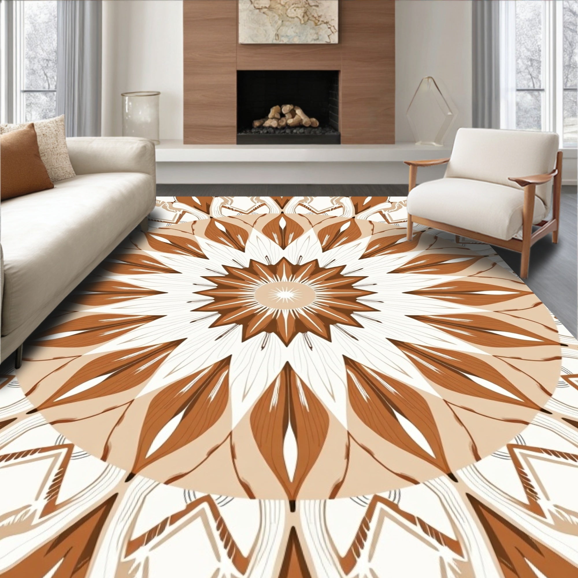 Brown Mandala Floral Abstract Design Rug