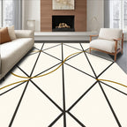 Geometric Black Gold Abstract Lines Rug