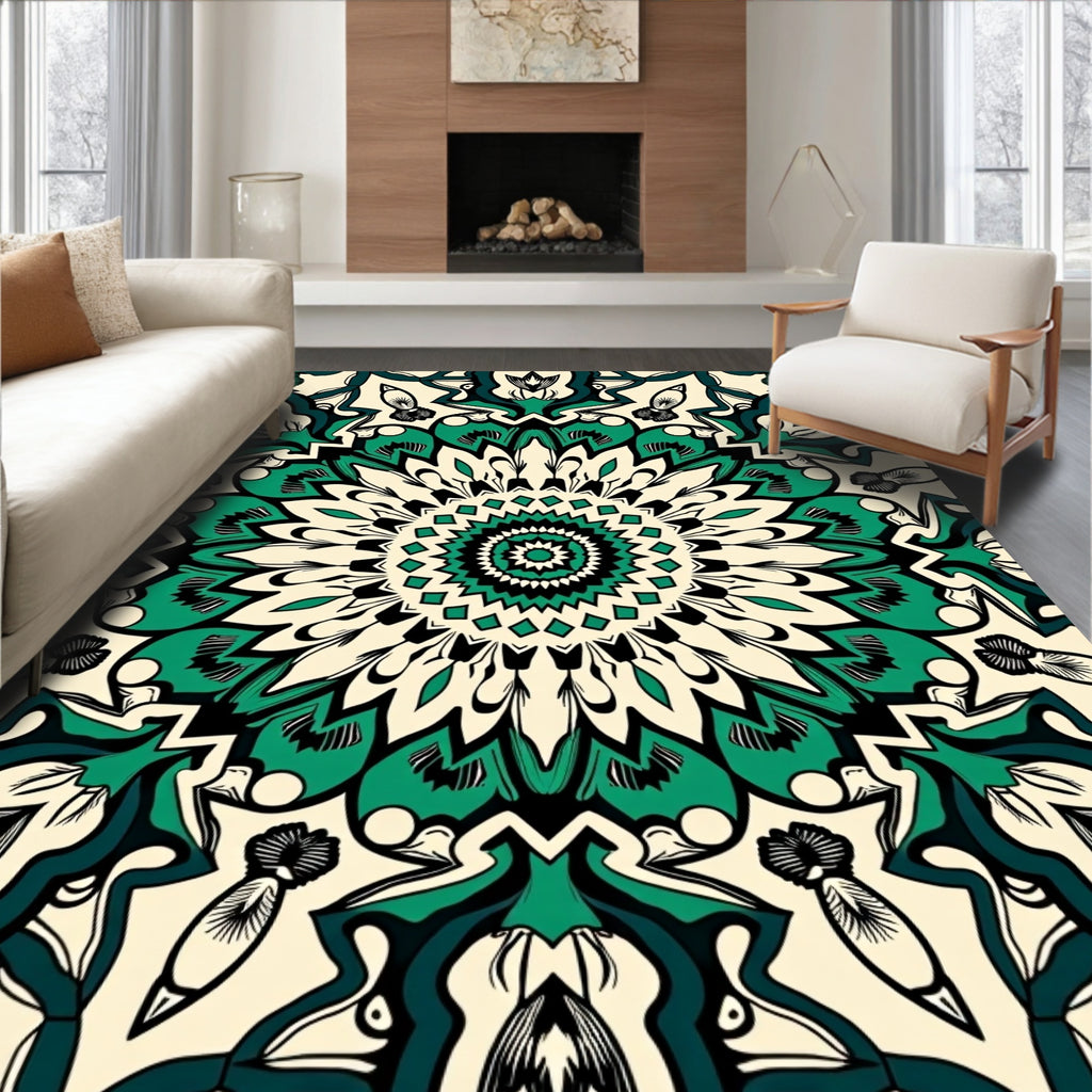 Emerald Green Mandala Pattern Rug